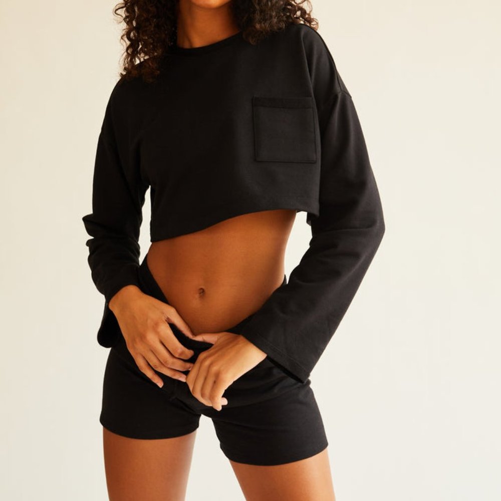 Free People Black Cropped Top and Shorts Set